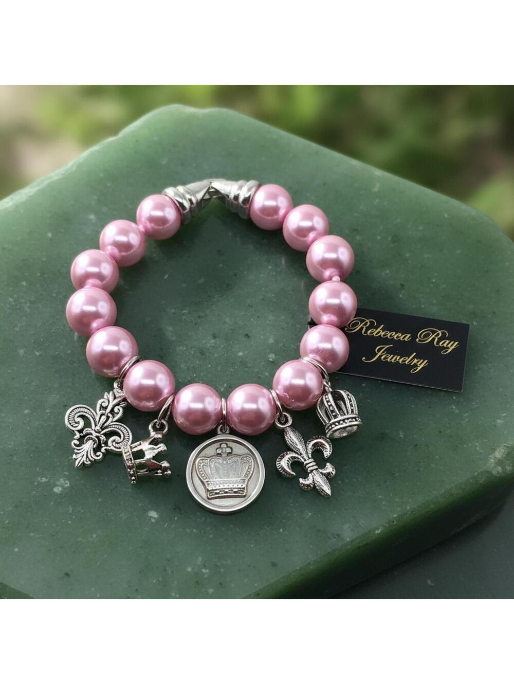 Boho Pink Pearl Charm Bracelet